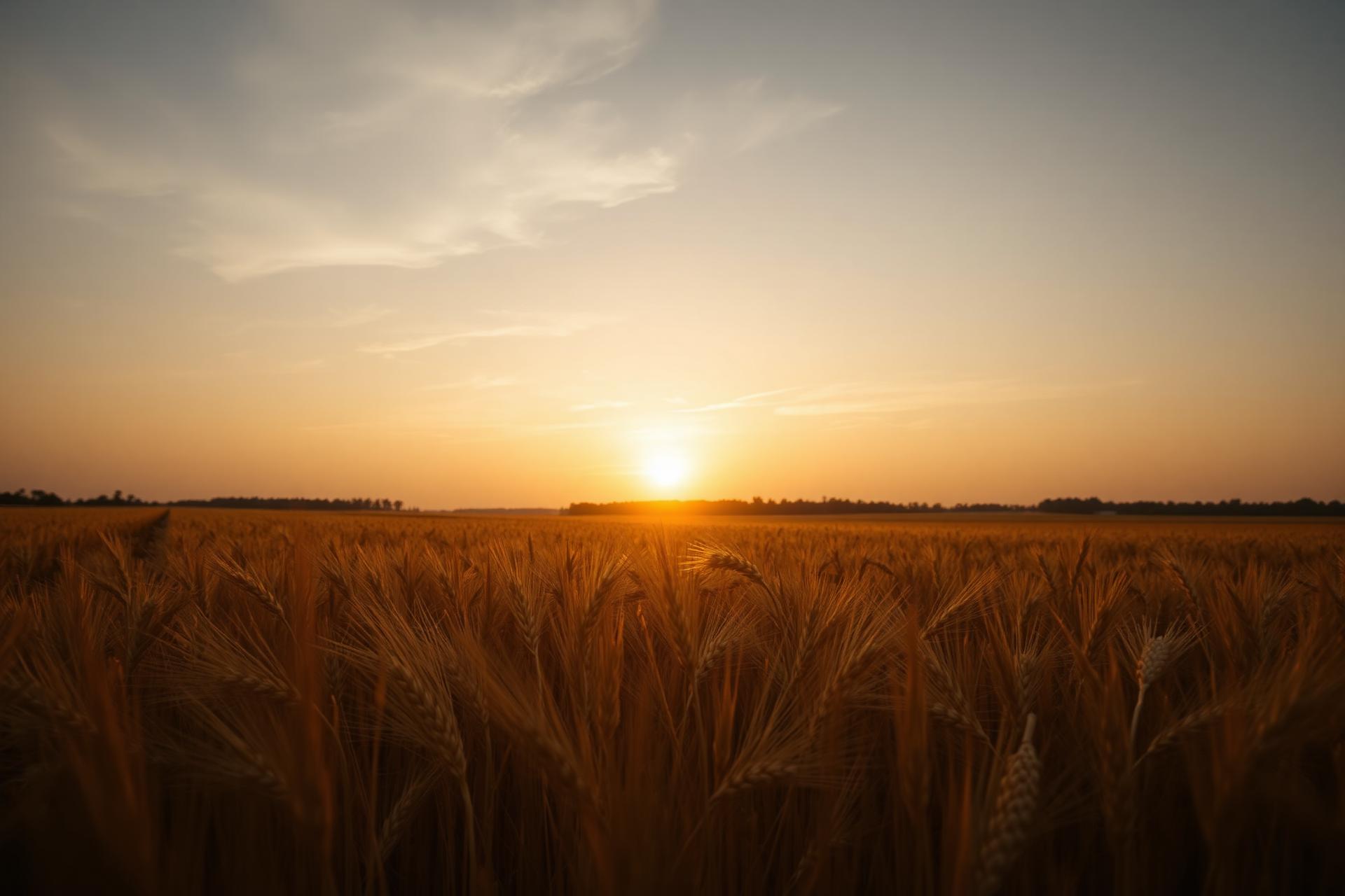 Golden wheat fields at sunset